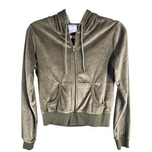 GP medium cropped green velour hooded zip up jacket